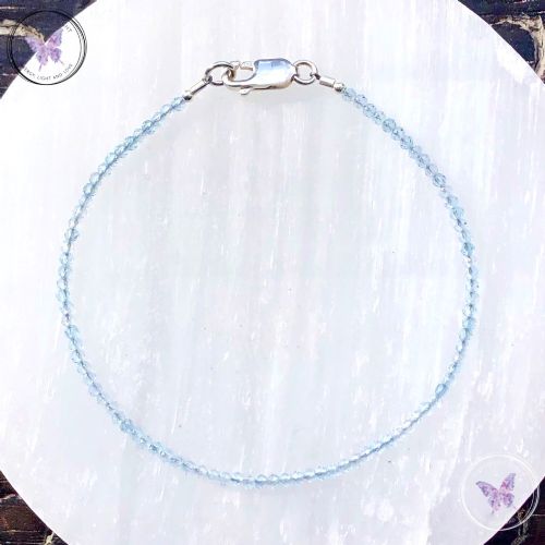 Sky Blue Topaz Micro Faceted Beaded Bracelet Silver